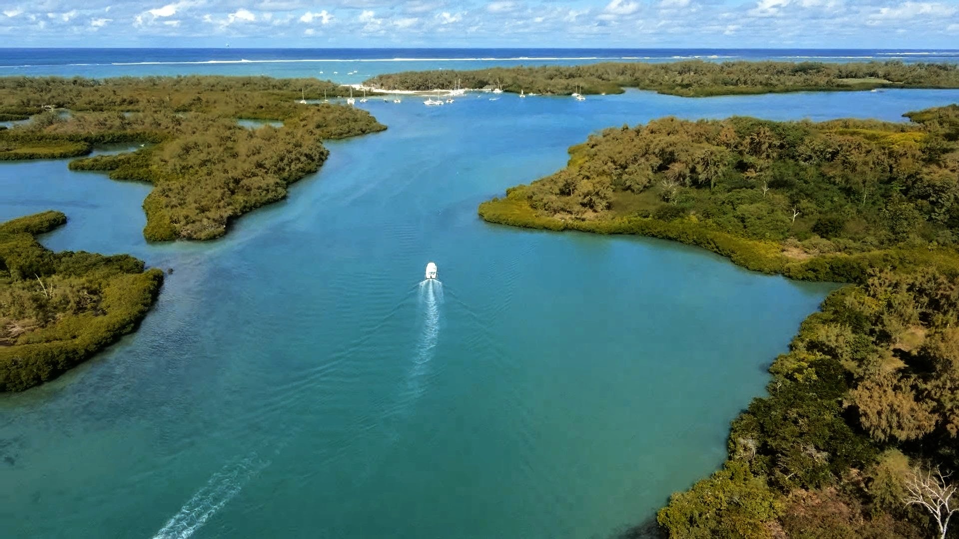 Aerial view of a secluded lagoon in Mauritius